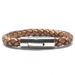 FullMoon Metallic Dark Gold Nr.2 - Braided Leather Bracelet 8.00mm with Stainless Steel Clasp